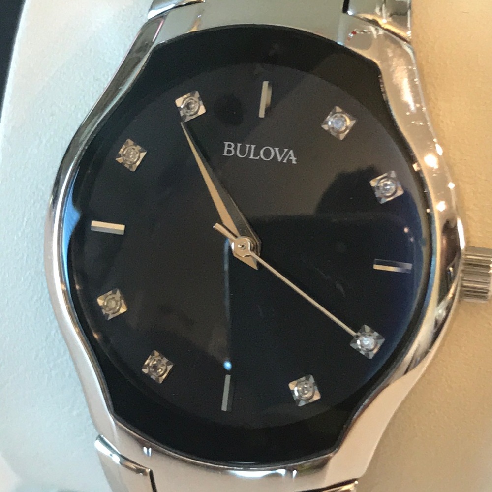 Like New Bulova Diamond Black Dial Ladies Watch
